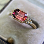 Golden Emerald Cut Ring Ruby Engagement Ring For Women Belovegrace