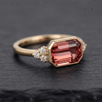 Golden Bezel Ruby Sapphire Emerald Cut Engagement Ring