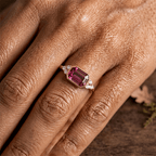 Golden Bezel Ruby Sapphire Emerald Cut Engagement Ring