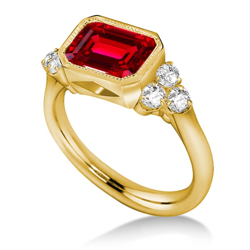 Golden Emerald Cut Ring Ruby Engagement Ring For Women Belovegrace