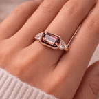 Golden Bezel Ruby Sapphire Emerald Cut Moissanite Engagement Ring