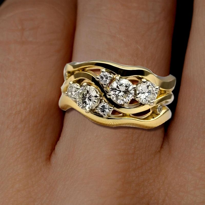 Golden Multi Row Round Cut White Sapphire Wedding Band Ring For Women Belovegrace