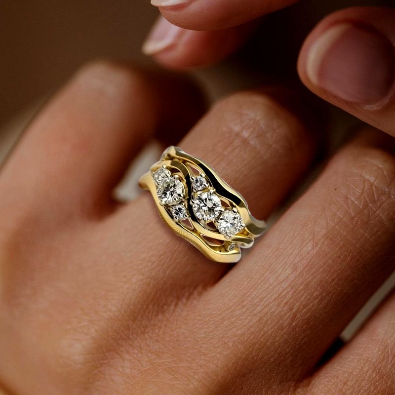 Golden Multi Row Round Cut White Sapphire Wedding Band Ring For Women Belovegrace