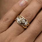Wide Wave Shape Golden Round Cut White Sapphire Wedding Bnad Ring