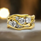 Golden Multi Row Round Cut White Sapphire Wedding Band Ring For Women Belovegrace