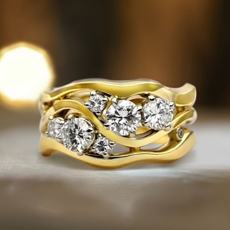 Golden Multi Row Round Cut White Sapphire Wedding Band Ring For Women Belovegrace