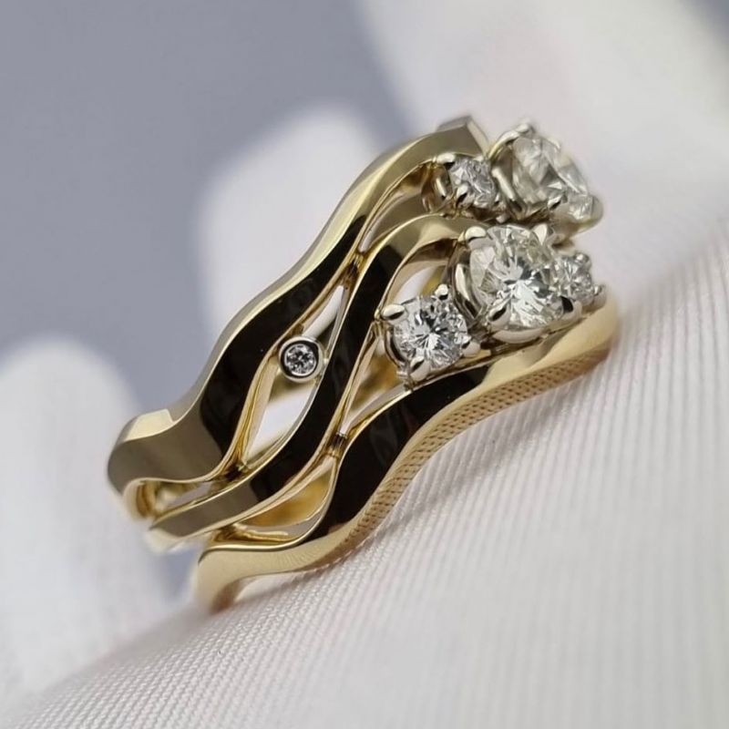 Golden Multi Row Round Cut White Sapphire Wedding Band Ring For Women Belovegrace