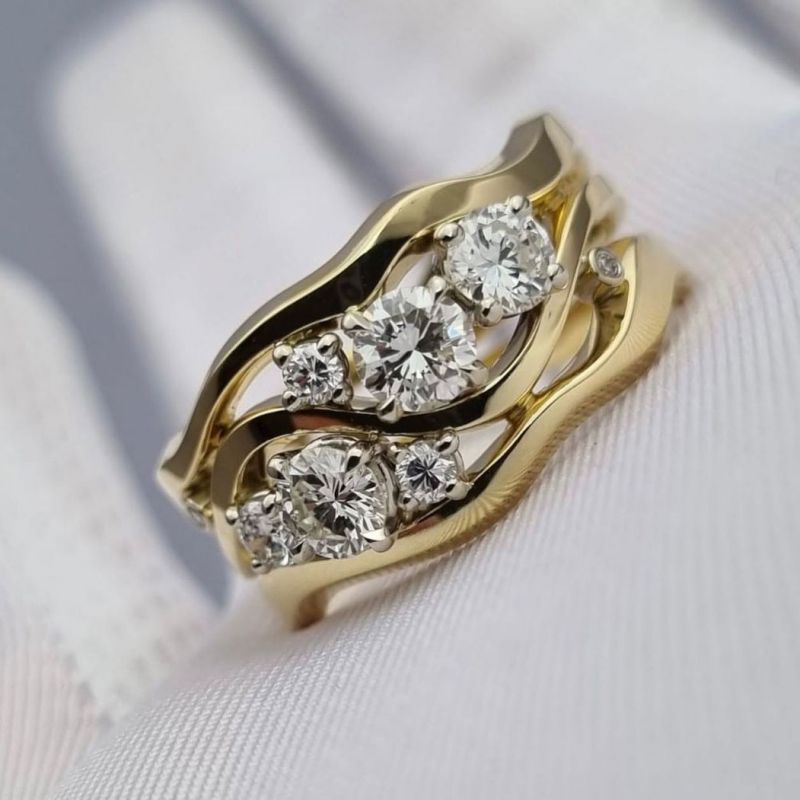 Golden Multi Row Round Cut White Sapphire Wedding Band Ring For Women Belovegrace