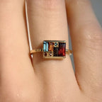 Golden Baguette Cut Garnet & Topaz & Orange & Brown Sapphire Cocktail Ring For Women Belovegrace