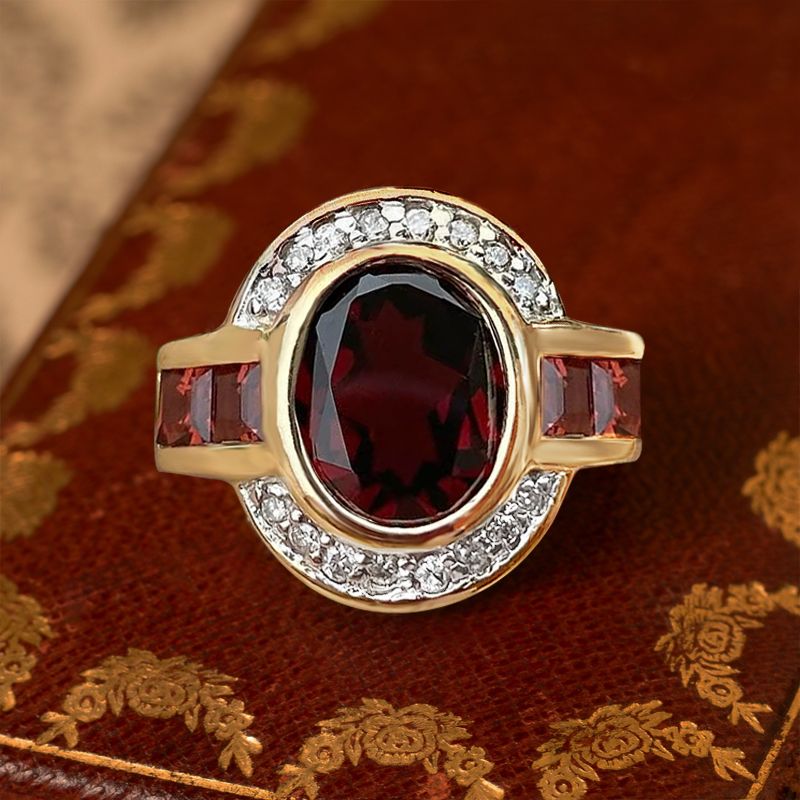Art Deco Bezel Setting Oval Cut Garnet Sapphire Engagement Ring For Women Belovegrace