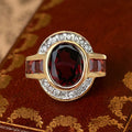 Art Deco Bezel Setting Oval Cut Garnet Sapphire Engagement Ring For Women Belovegrace