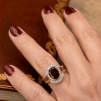 Art Deco Two Tone Bezel Setting Oval Cut Garnet Sapphire Engagement Ring