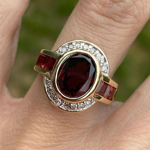 Art Deco Bezel Setting Oval Cut Garnet Sapphire Engagement Ring For Women Belovegrace