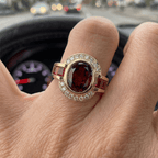 Art Deco Two Tone Bezel Setting Oval Cut Garnet Sapphire Engagement Ring