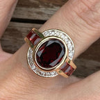 Art Deco Bezel Setting Oval Cut Garnet Sapphire Engagement Ring For Women Belovegrace