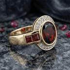 Art Deco Two Tone Bezel Setting Oval Cut Garnet Sapphire Engagement Ring