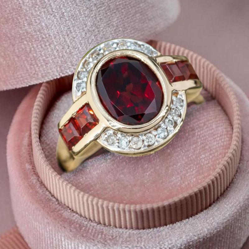 Art Deco Bezel Setting Oval Cut Garnet Sapphire Engagement Ring For Women Belovegrace