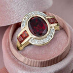 Art Deco Two Tone Bezel Setting Oval Cut Garnet Sapphire Moissanite Engagement Ring