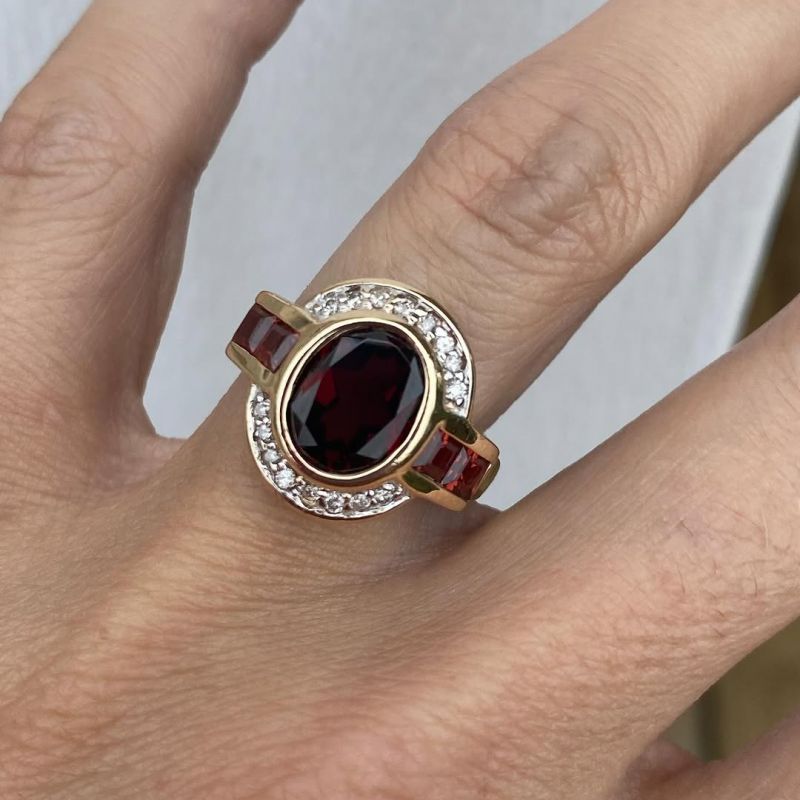 Art Deco Bezel Setting Oval Cut Garnet Sapphire Engagement Ring For Women Belovegrace