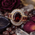 Art Deco Two Tone Bezel Setting Oval Cut Garnet Sapphire Engagement Ring