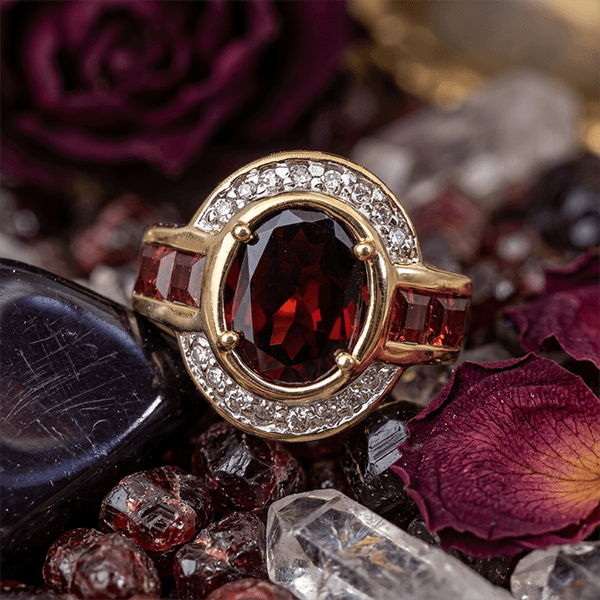 Art Deco Two Tone Bezel Setting Oval Cut Garnet Sapphire Engagement Ring