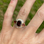 Art Deco Bezel Setting Oval Cut Garnet Sapphire Engagement Ring For Women Belovegrace