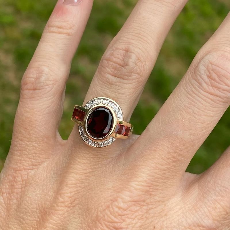 Art Deco Bezel Setting Oval Cut Garnet Sapphire Engagement Ring For Women Belovegrace