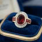 Art Deco Two Tone Bezel Setting Oval Cut Garnet Sapphire Engagement Ring