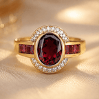 Art Deco Two Tone Bezel Setting Oval Cut Garnet Sapphire Engagement Ring