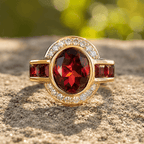Art Deco Two Tone Bezel Setting Oval Cut Garnet Sapphire Engagement Ring