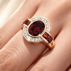 Art Deco Two Tone Bezel Setting Oval Cut Garnet Sapphire Moissanite Engagement Ring
