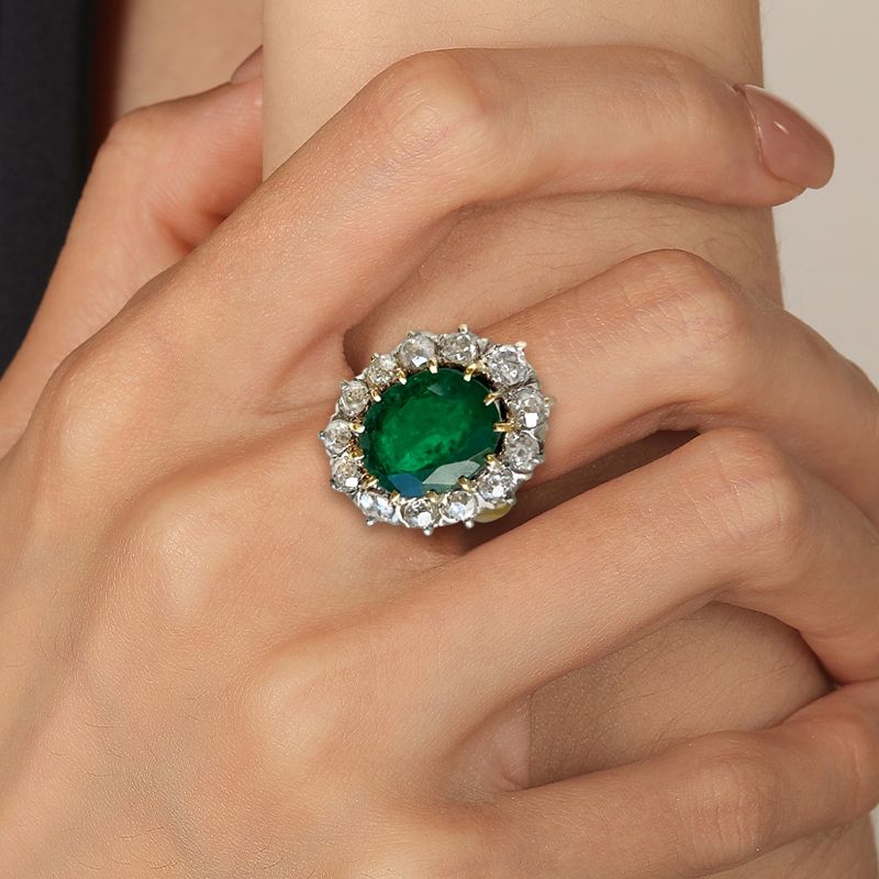Vintage Halo Oval Cut Emerald Sapphire Engagement Ring For Women Belovegrace