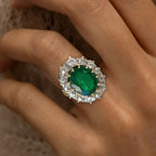 Vintage Halo Oval Cut Emerald Sapphire Engagement Ring For Women Belovegrace