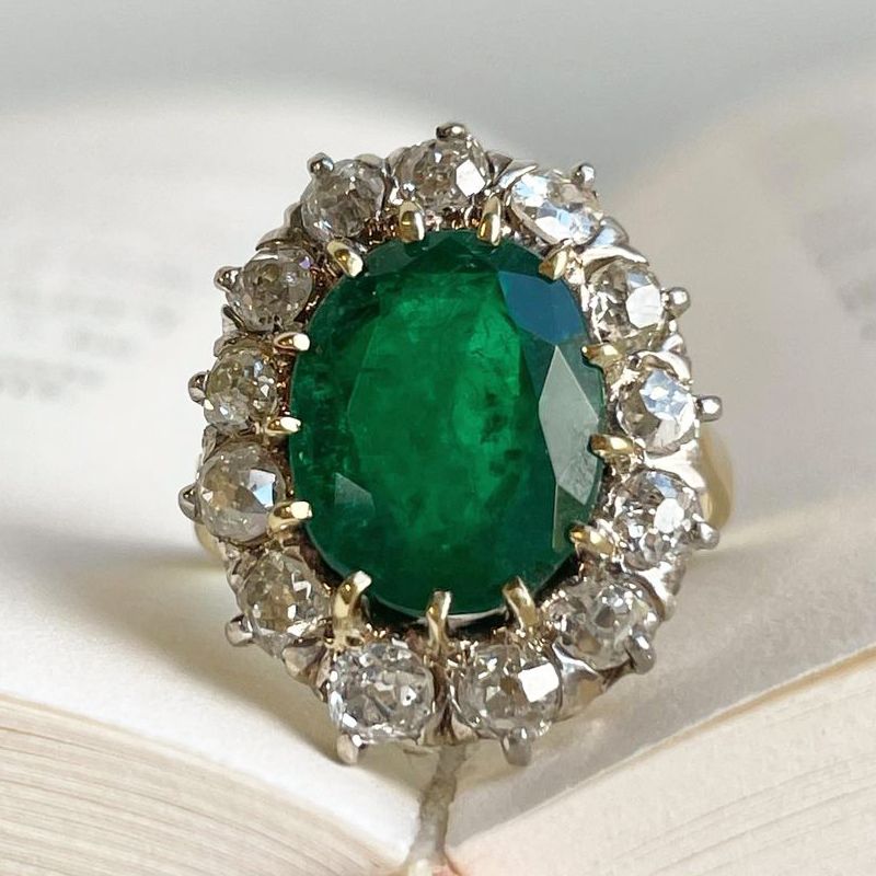 Vintage Halo Oval Cut Emerald Sapphire Engagement Ring For Women Belovegrace