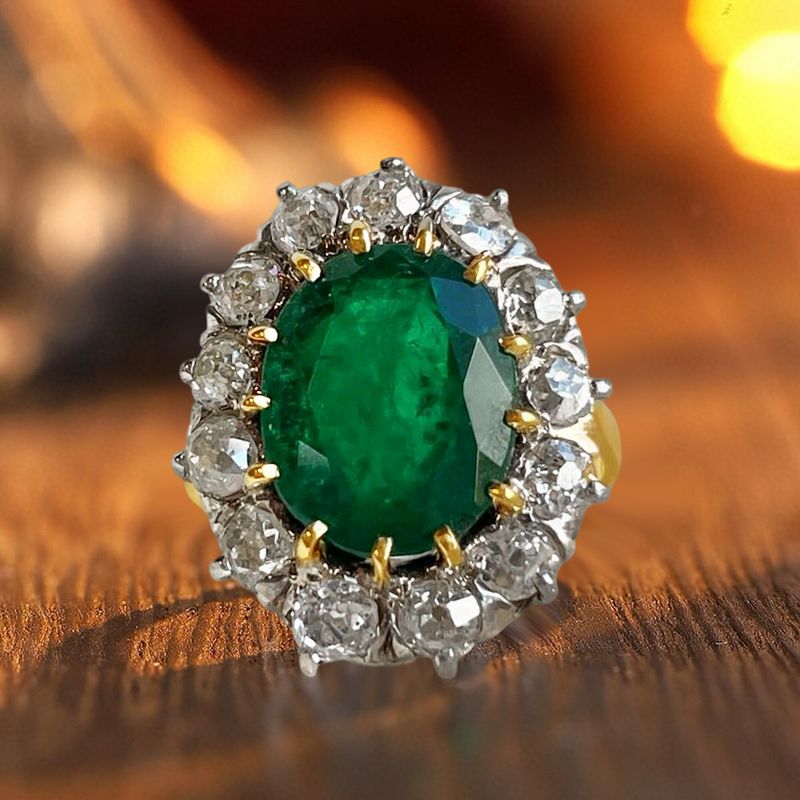 Vintage Halo Oval Cut Emerald Sapphire Engagement Ring For Women Belovegrace
