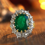 Vintage Halo Oval Cut Emerald Sapphire Engagement Ring For Women Belovegrace