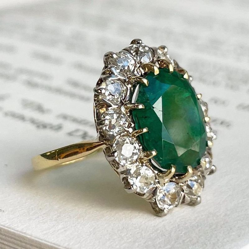 Vintage Halo Oval Cut Emerald Sapphire Engagement Ring For Women Belovegrace