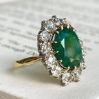 Vintage Halo Oval Cut Emerald Sapphire Engagement Ring For Women Belovegrace