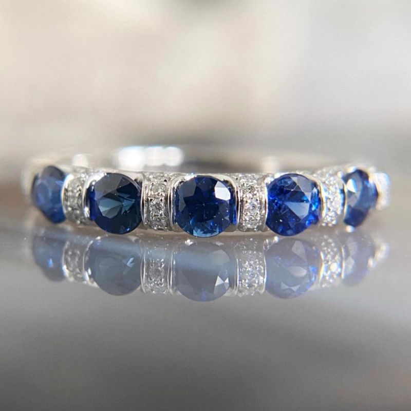 Stunning Blue & White Sapphire Round Cut Wedding Band For Women Belovegrace