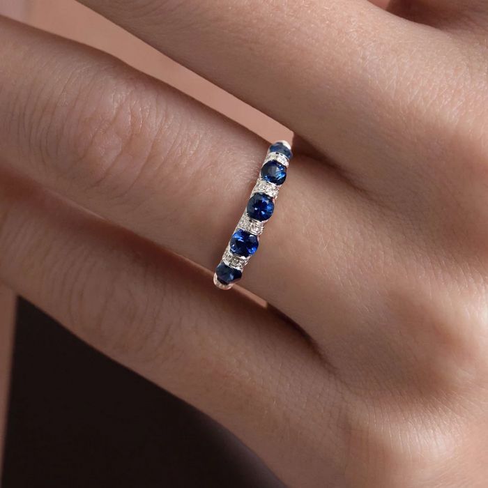 Stunning Blue & White Sapphire Round Cut Wedding Band For Women Belovegrace