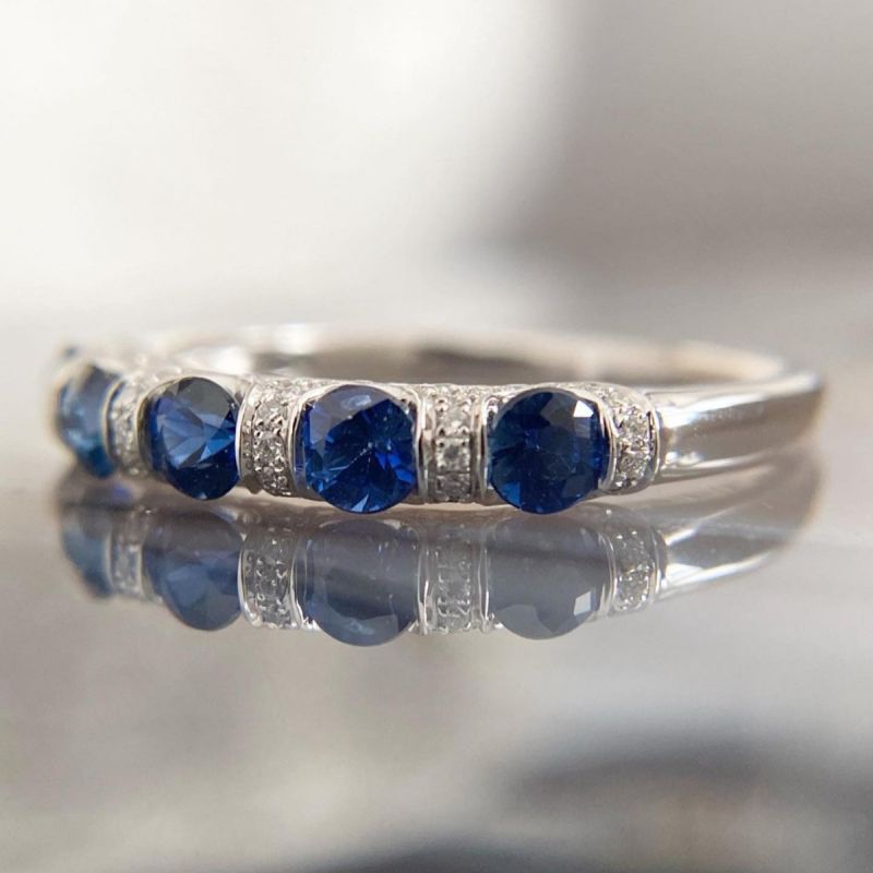 Stunning Blue & White Sapphire Round Cut Wedding Band For Women Belovegrace
