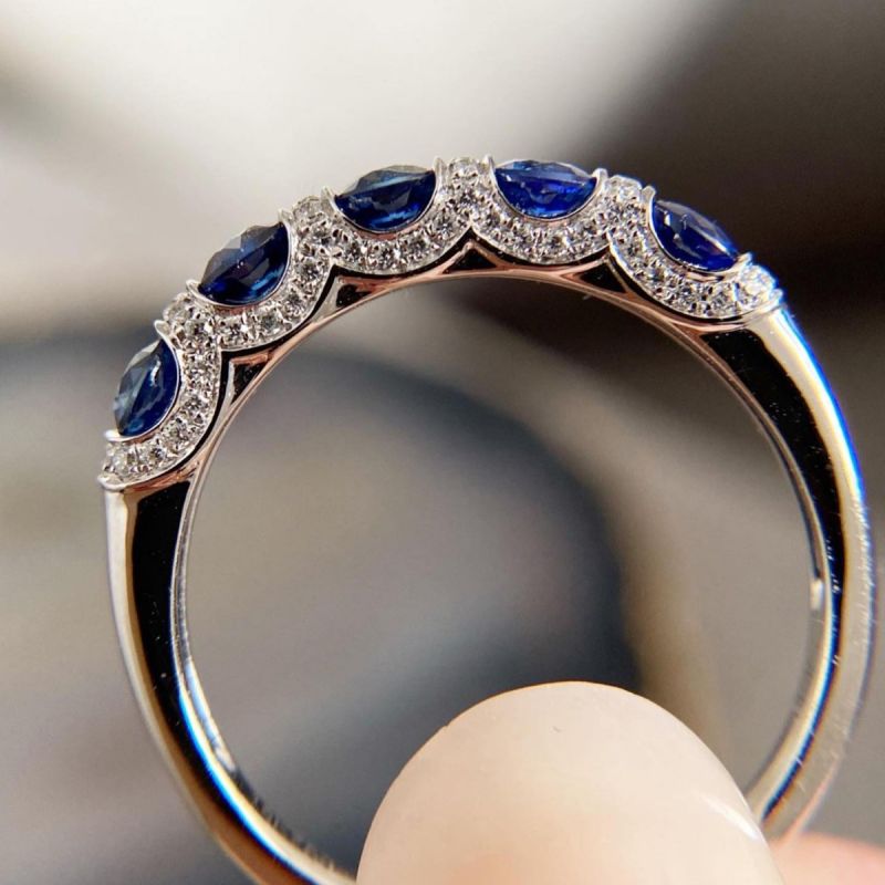 Stunning Blue & White Sapphire Round Cut Wedding Band For Women Belovegrace