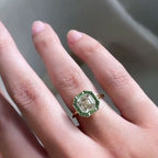 Golden Halo Asscher Cut White & Emerald Engagement Ring For Women Belovegrace