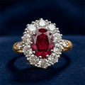 Unqiue Lab Ruby Sapphire Oval Cut Halo Engagement Ring