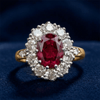 Unqiue Lab Ruby Sapphire Oval Cut Halo Engagement Ring