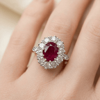 Unqiue Lab Ruby Sapphire Oval Cut Halo Engagement Ring