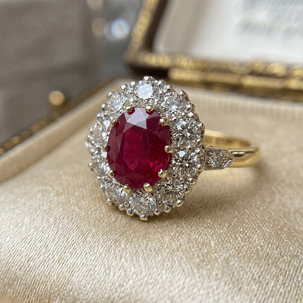 Unqiue Lab Ruby Sapphire Oval Cut Halo Engagement Ring