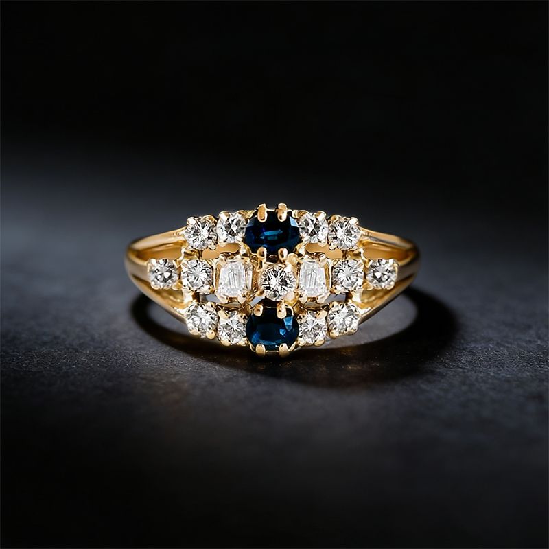 Vintage Oval & Round Cut Blue & White Sapphire Wedding Band For Women Belovegrace