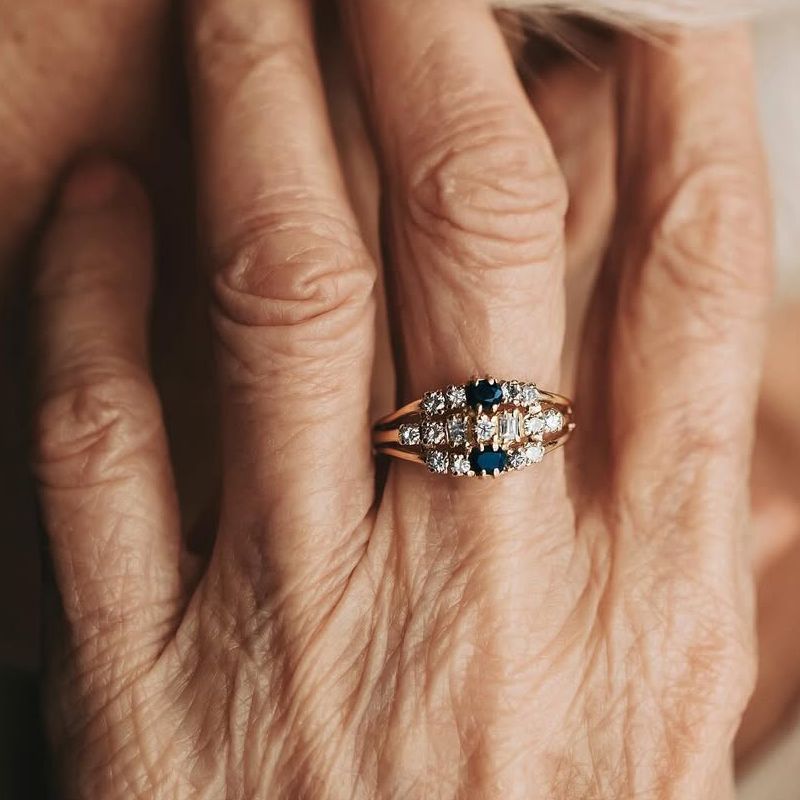 Vintage Oval & Round Cut Blue & White Sapphire Wedding Band For Women Belovegrace