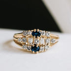 Vintage Oval & Round Cut Blue & White Sapphire Wedding Band For Women Belovegrace